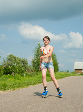 Young girl on roller blades