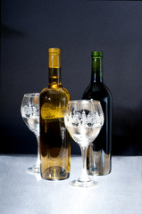 White and red wine bottles