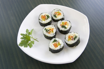 A Korean delicacy of sushi called kimbap.