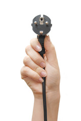 holding power plug, isolated on white background