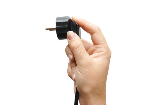 holding power plug, isolated on white background