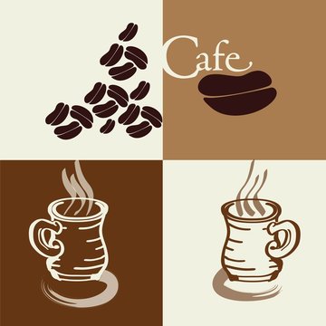 Ceramic Coffee Mug and Beans Cafe Square Poster
