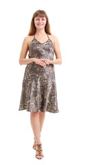 woman standing on a white background