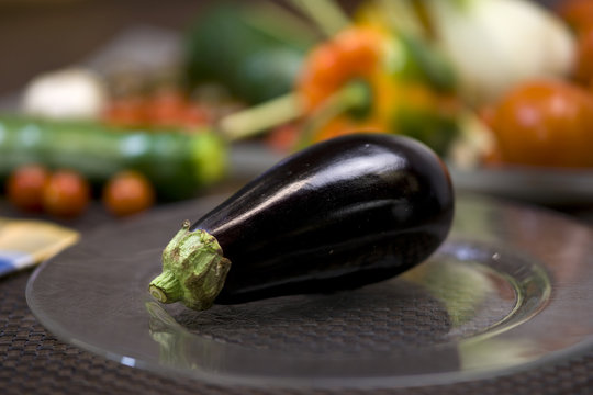 Eggplant on a glass plate