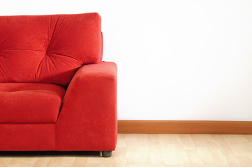Red sofa with copy space.