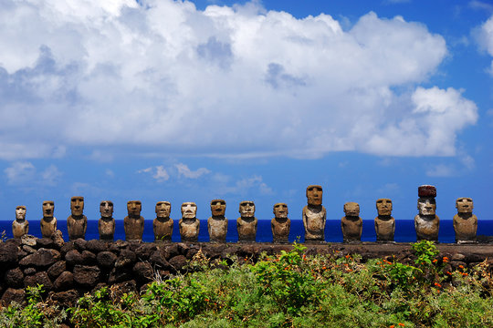 Moai at Ahu Tongariki on Easter Island, Chile