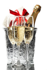 Champagne flutes and ice bucket