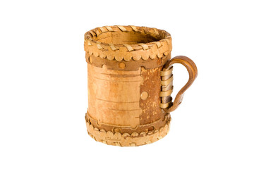 birch bark mug isolated on the white background