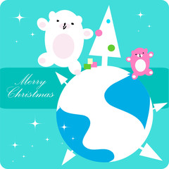 xmas dancing Polar Bear family, kids greetings card