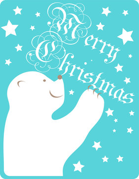 Christmas card with happy white polar bear