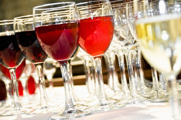 A row of wine glasses