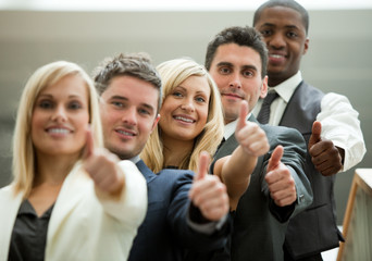 Businesspeople with fists in front