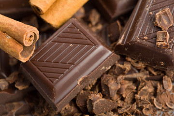 broken pieces of chocolate and cinnamon