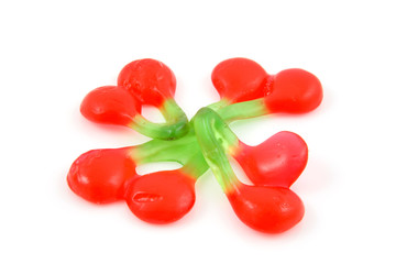 candy in the shape of cherries isolated on white background