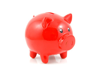 Red piggy bank isolated on white background