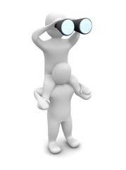 Man looking through binoculars. 3d rendered illustration.