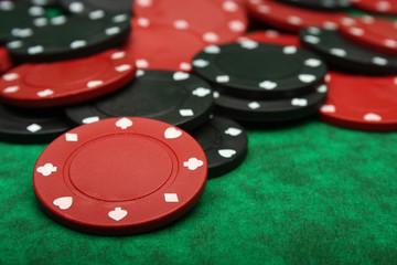 Gambling chips over green felt, I´ve got more poker images