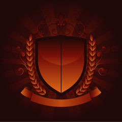 Coat of arms with laurels, fleur de lis and banner. © BibiDesign