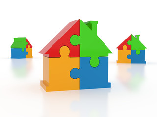 Jigsaw puzzle in the shape of a house