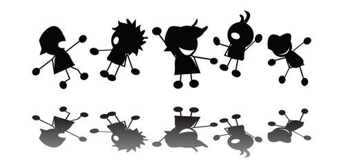 Jumping silhouettes of stylized children
