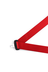 Red seat belt with a fastener