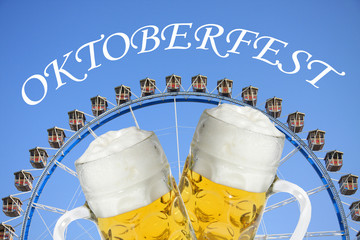Oktoberfest München - Riesenrad mit Bierkrügen