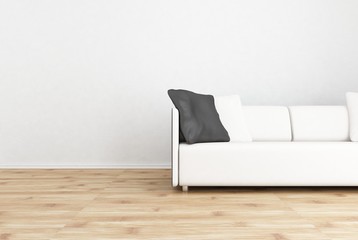 White leather Couch to face a blank wall - with black cushion