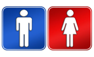 Male female sign over white