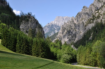 Fototapeta na wymiar Alpine scenery with rocks and blue sky