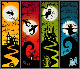 4 Halloween vertical banners of ghost towns