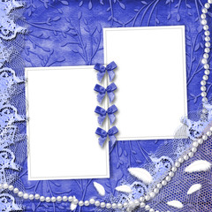 Obraz premium Frame for photo with pearls and lace on the leafage ornamental b