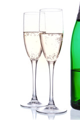 champagne bottle and wineglasses