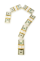 Question mark made of dollars isolated on the white