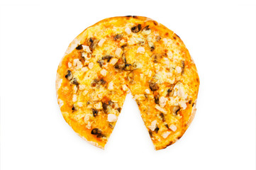 Round pizza isolated on the white background