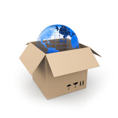 Cardboard box with globe