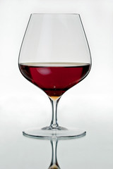 Snifter glass of cognac on white background..