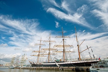 Tallships. Sailboats in fronts of cloudy sky