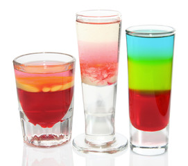Three colorful cocktails