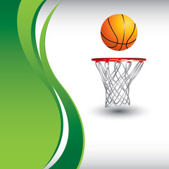 Basketball and hoop on vertical green wave background