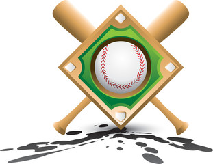 Basedball diamond and bats on splatter