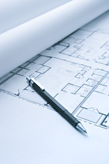 Blue Print Floor Plans with Mechanical Pencil