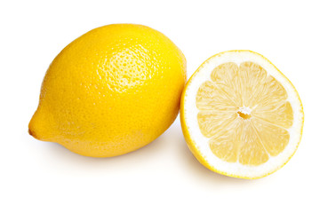 Whole Lemon and Slice on White Background