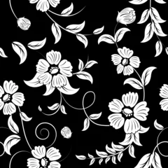 Crédence de cuisine en verre imprimé Fleurs noir et blanc fond floral sans soudure
