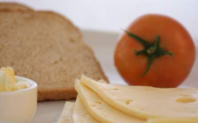 cheese with organic tomato, butter and bread