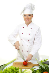 Attractive cook woman a over white background