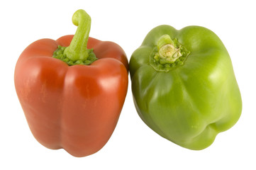 red and green peppers isolated on white background