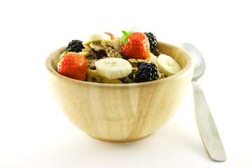 Bran Flakes in a Woodden Bowl