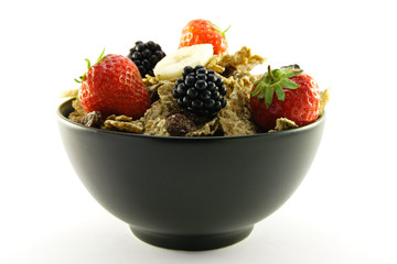 Bran Flakes in a Black Bowl