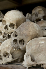 Skulls from Khmer Rouge victims in Choeung Ek near Phnom Penh