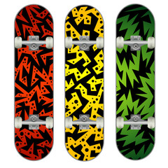Three vector skateboard colorful designs